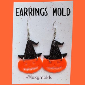 Silicone earrings mold / Silicone epoxy mold / Silicone UV resin molds / Halloween Pumpkin Witch hat earrings silicone jewelry mold