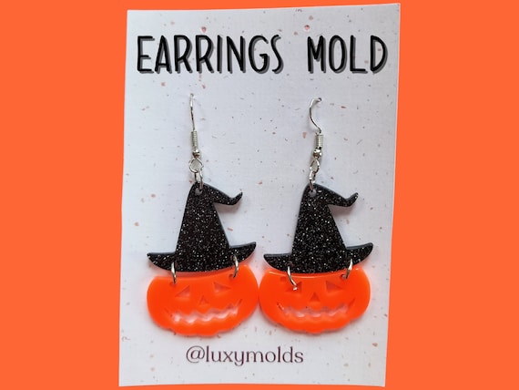 Silicone earrings mold / Silicone epoxy mold / Silicone UV resin molds / Halloween Pumpkin Witch hat earrings silicone jewelry mold