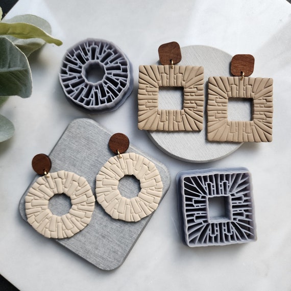 Polymer Clay cutters Rattan Geometric Earrings molds Polymer clay tool sharp cutter stamp Jewelry stud earrings cutters Circle Square cutter