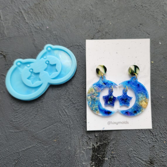 Silicone earrings mold / Silicone epoxy mold / Holographic earring molds/Silicone UV resin molds/Moon and star earring silicone jewelry mold