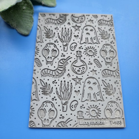 Polymer clay Texture tile Texture mat Clay stamp Polymer clay texture stencils "Halloween" T-103
