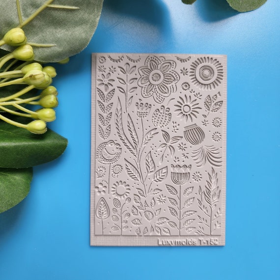 Polymer clay Texture tile Texture mat Clay stamp Polymer clay texture stencils "Flowers" T-152