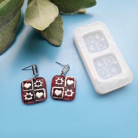 Silicone earrings mold "Square Heart" mould for resin and epoxy