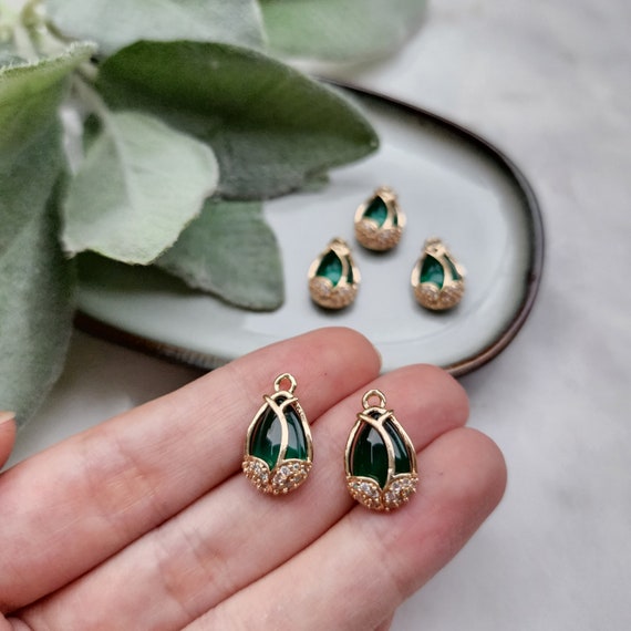 2 pcs Zircon charms pendants Crystal connectors Earrings components findings DIY Rhinestone Jewelry supplies Earrings gold plated parts