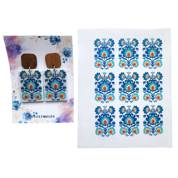 Water-soluble transfer paper for polymer clay craft "Polish folk flowers"