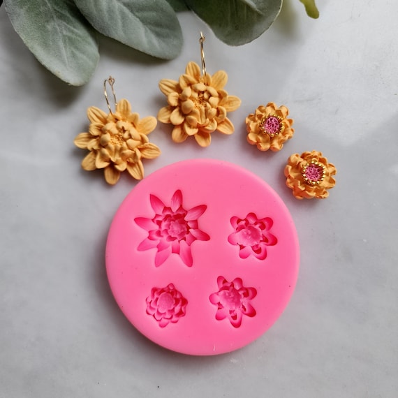 Polymer clay mold Silicone earrings mold "Flower Chrysanthemum"  Summer mould for resin and polymer clay Polymer clay tool Clay cutter