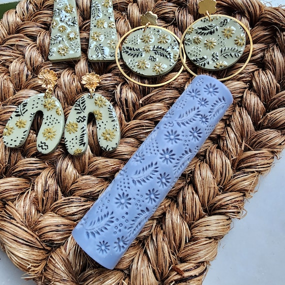 Polymer clay texture roller clay stamp 3D printed embossing tool "Floral Botanic texture" Clay tool Polymer clay supplies Jewelry supplies