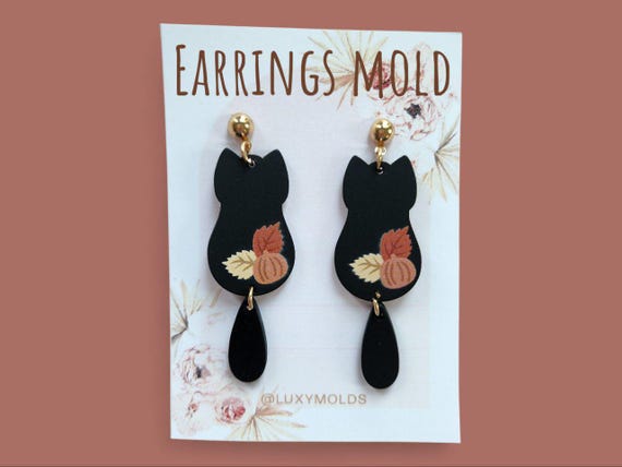 Silicone earrings mold / Silicone epoxy mold / Silicone UV resin molds / Cat earrings silicone jewelry mold /Matte effect earring mold