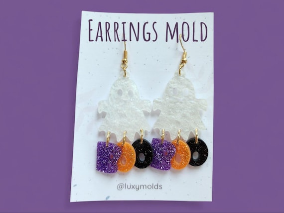 Silicone earrings mold / Silicone epoxy mold / Silicone UV resin molds / Halloween Ghost BOO earrings silicone jewelry mold