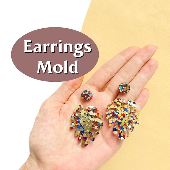 Silicone earrings mold for resin and epoxy "Monstera and Geometry" silicon mould 4 designs in 1 mold