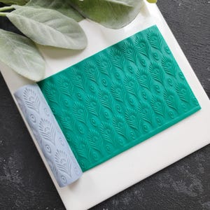 Polymer clay texture roller &quot;Feather&quot; clay stamp 3D printed embossing Clay supplies tools DIY clay earrings