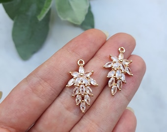 Zircon charms pendants "Flower" Crystal connectors Earrings components findings DIY Rhinestone Jewelry supplies Earrings gold plated parts