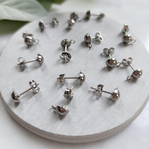 Earring stud pins Round Stainless steel half ball studs earring components Jewelry findings DIY jewellery supplies Earring parts