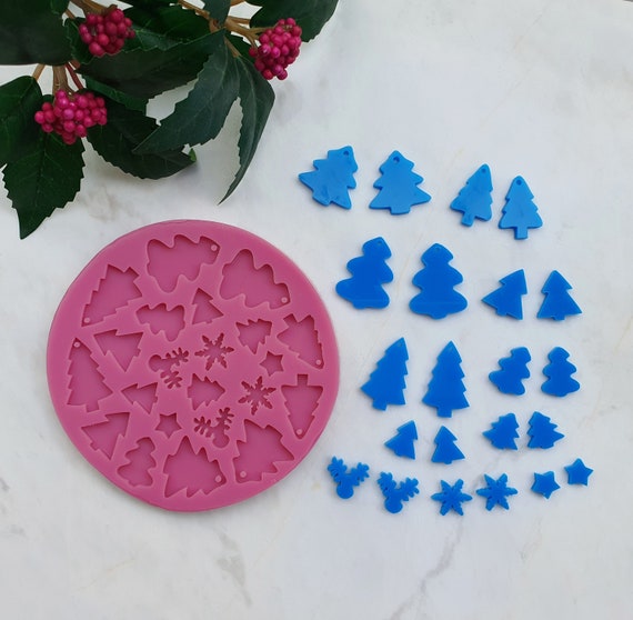 Silicone earrings mold "Christmas" for resin and epoxy mould for jewelry "Christmas tree, Reindeer, Snowflake" for 11 pairs earrings
