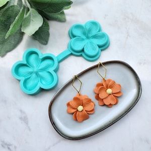 Polymer clay mold Silicone stud earrings mold &quot;Plumeria tropic flower&quot; Botanic mold for resin and polymer clay Polymer clay tool Clay cutter