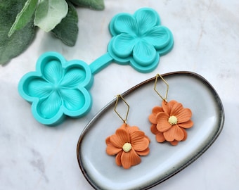 Polymer clay mold Silicone stud earrings mold "Plumeria tropic flower" Botanic mold for resin and polymer clay Polymer clay tool Clay cutter