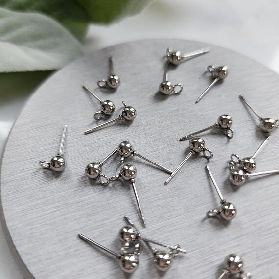 Earring stud pins Round Stainless steel balls studs earring components Jewelry findings DIY jewellery supplies Earring parts