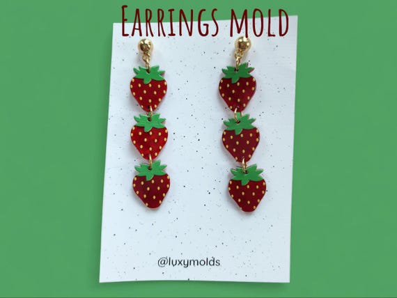 Silicone earrings mold / Silicone epoxy mold / Silicone UV resin molds / Strawberry summer fruits stud earrings silicone jewelry mold