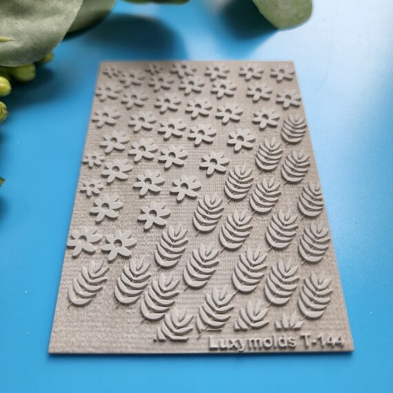 Polymer clay Texture tile Texture mat Clay stamp Polymer clay texture stencils "Botanic Flowers Leaves" T-144