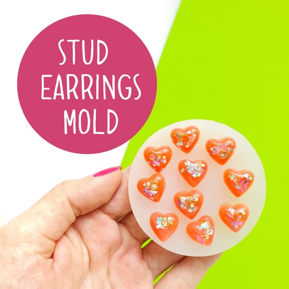 Silicone earrings mold "Hearts" mould for resin and epoxy for 10 cabochons