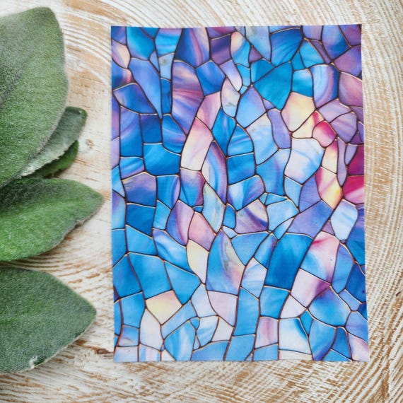 Clay transfer paper / Image transfer paper for clay / Water soluble paper for polymer clay/Stained glass Blue mosaic pattern transfer sheets