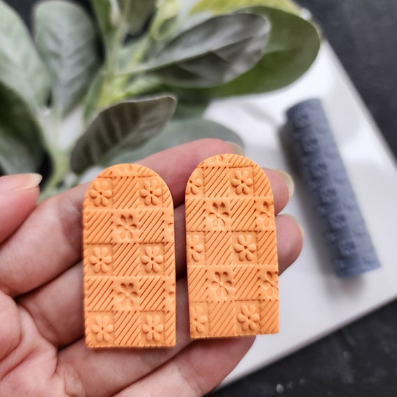 Polymer clay texture roller clay stamp 3D printed embossing tool "Stripes Flower texture" Clay tool Polymer clay supplies Jewelry supplies