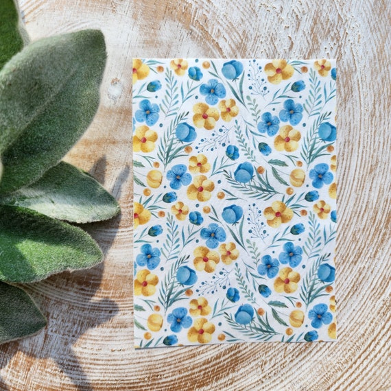 Clay transfer paper / Image transfer paper for clay / Water soluble paper for polymer clay / Blue Yellow flowers pattern transfer sheets