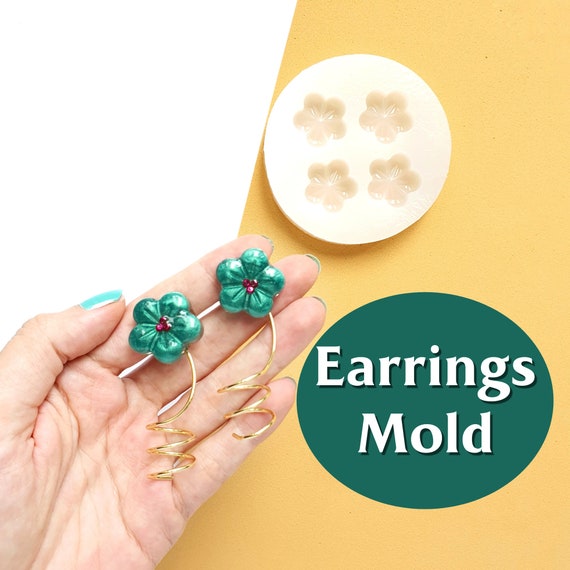 Silicone earrings mold "Flower" for resin and epoxy for 4 cabochons