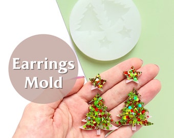 Silicone earrings mold &quot;Christmas&quot;  for resin and epoxy mould for jewelry &quot;Christmas tree, Stars&quot;