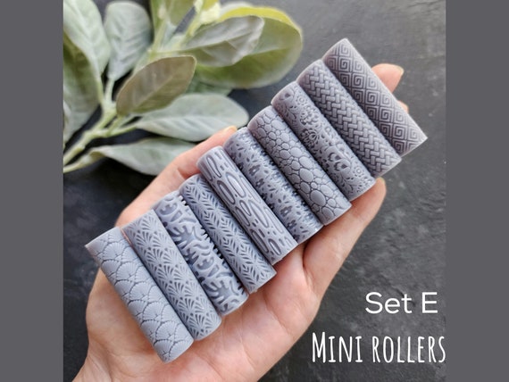 Mini Polymer clay texture rollers clay stamp 3D printed embossing Clay tools supplies Abstract Floral Leaves Geometry patterns rollers Set E