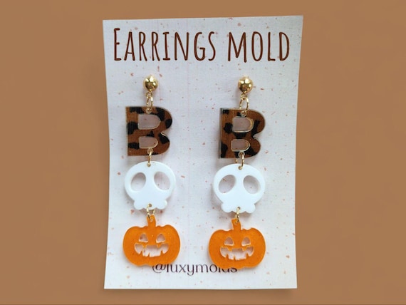 Silicone earrings mold / Silicone epoxy mold / Silicone UV resin molds / Halloween BOO Skull Pumpkin earrings silicone jewelry mold
