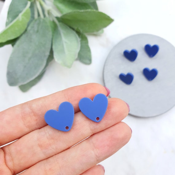 Blue heart Earring stud components Earrings findings DIY jewelry