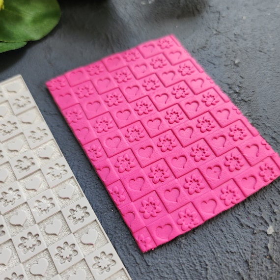Polymer clay Texture tile Texture mat Clay stamp Polymer clay texture stencils "Flowers Hearts" T-52