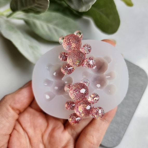Silicone "Crystal Teddy Bear" mold Resin stud earrings mold epoxy jewelry mold Resin supplies Jewelry supplies Clay molds