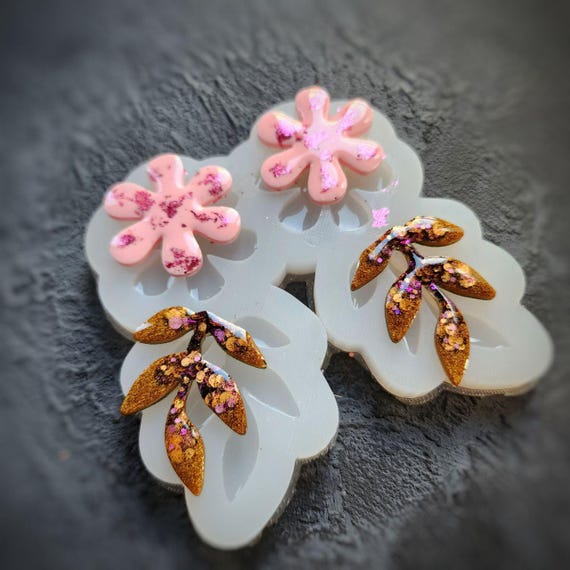 Silicone earrings mold Jewelry resin mold "Flowers" Botanic design epoxy mold