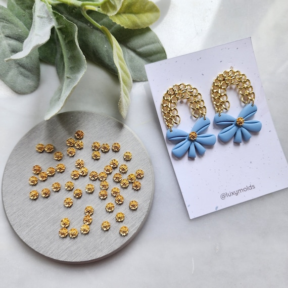 Gold Flower centers Flower metal stamens Earrings components Earrings findings DIY jewelry Jewelry supplies Polymer clay supplies