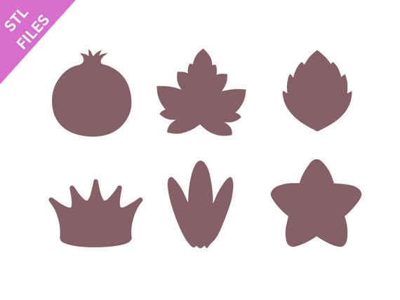 STL clay micro cutters files for 3D printing Sharp earring cutter Crown Star Pomegranate Flower petal Leave download file for resin machine
