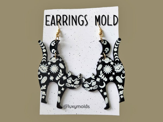 Silicone earrings mold / Silicone epoxy mold / Silicone earring moulds / Silicone UV resin molds / Cat earring silicone jewelry mold