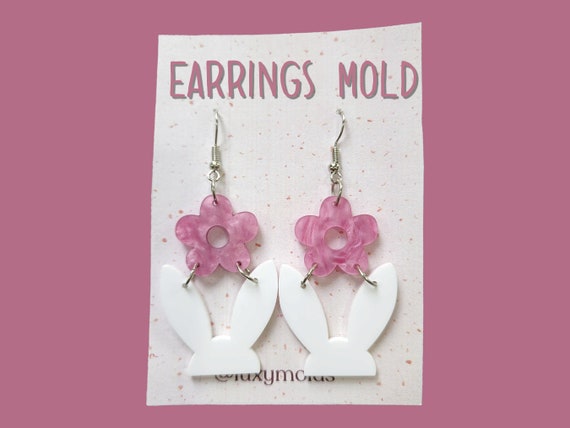 Silicone earrings mold / Silicone epoxy mold / Silicone earring moulds / Silicone UV resin molds /Bunny flower earring silicone jewelry mold