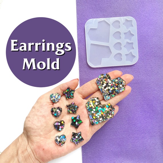 Silicone earrings mold "Hearts and Stars" for resin and epoxy
