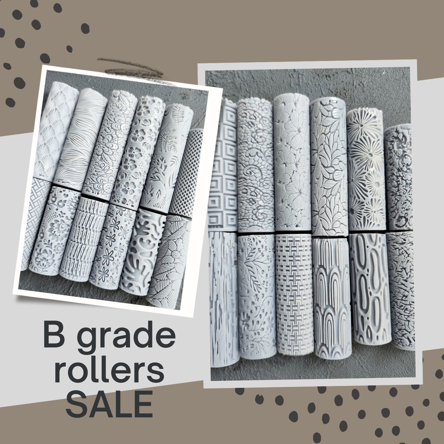 Byllstore Extra Large Clay Texture Rollers with Pottery Stamps | 3 Texture Rollers | 6 Clay Stamps | 3-Pack (9 x 1.2, 3 Pack)