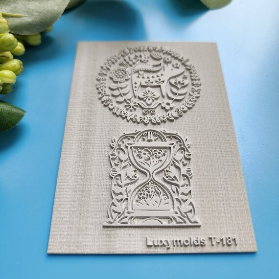 Polymer clay Texture tile Texture mat Clay stamp Polymer clay texture stencils Clay supplies Clay tool "Folk Flowers, Botanic" T-181