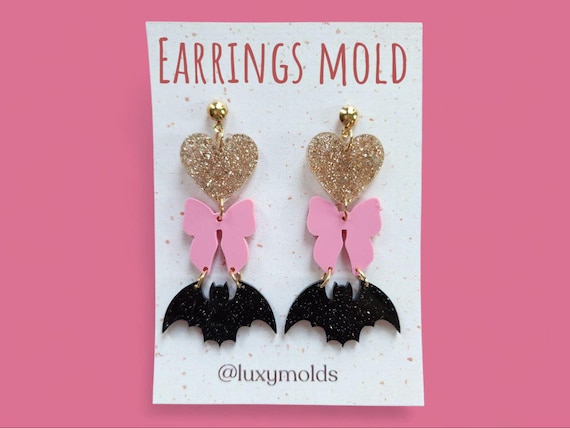 Silicone earrings mold / Silicone epoxy mold / Silicone UV resin molds / Halloween Bat Heart Bow stud earrings silicone jewelry mold