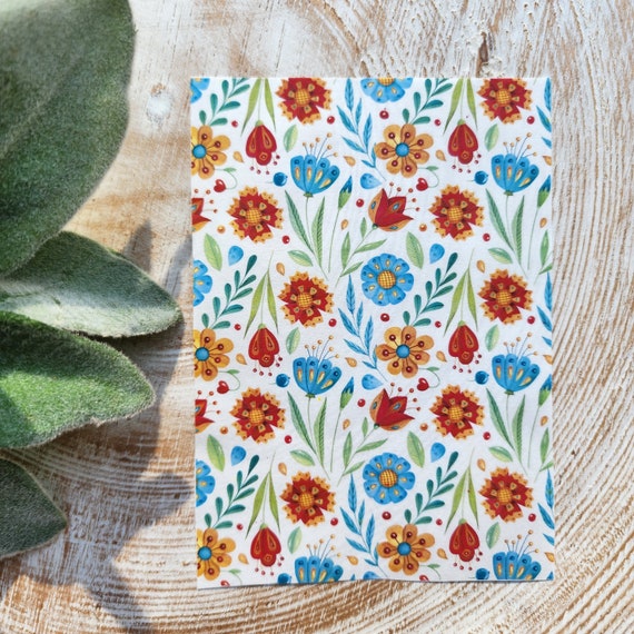 Clay transfer paper / Image transfer paper for clay / Water soluble paper for polymer clay / Blue orange flowers pattern transfer sheets