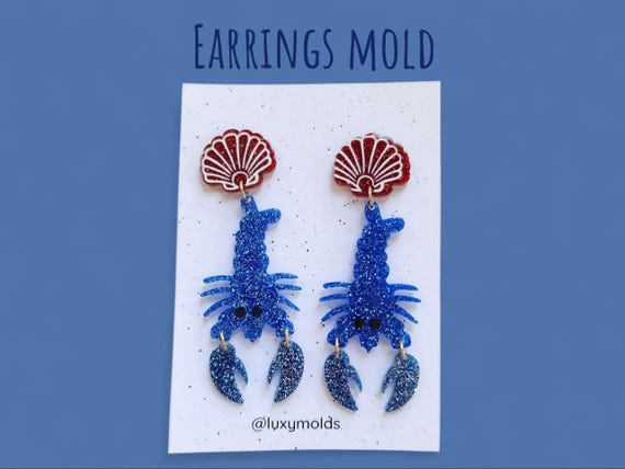 Silicone earrings mold / Silicone epoxy mold / Silicone UV resin molds / Lobster Shell summer sea shapes stud earrings silicone jewelry mold