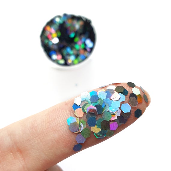 Dark Silver Grey Hologram Hexagon Chunky glitter for Resin Epoxy crafts