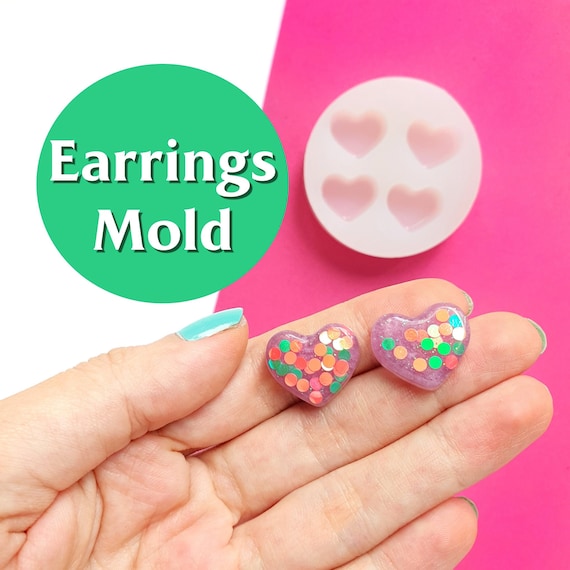 Silicone earrings mold "Heart" for resin and epoxy for 4 cabochons