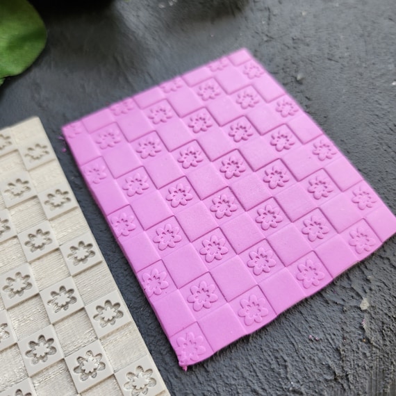 Polymer clay Texture mat Texture tile Clay stamp Polymer clay supplies Texture stencils "Flowers Square"design clay texture Rubber mat T-50