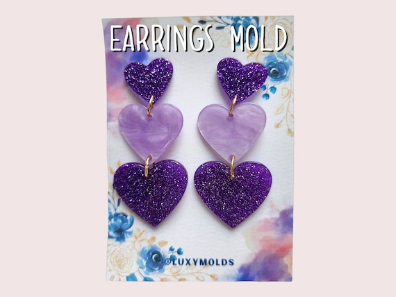Silicone earrings mold / Silicone epoxy mold / Silicone earring moulds / Silicone UV resin molds / Heart earring silicone jewelry mold