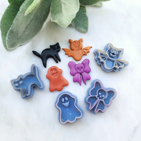Halloween Polymer Clay cutters Stud earring clay cutters Earrings molds Polymer clay tool Cat Skull Ghost Bat sharp cutter stamp Fall cutter